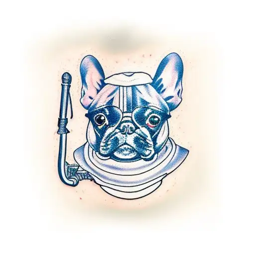 French bulldog face wearing a bucket hat  tattoo design idea
