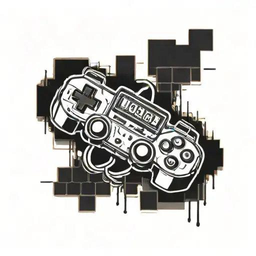 A tattoo design featuring a pixelated gaming controller intertwined with film reels, symbolizing your love for gaming and movies tattoo design idea