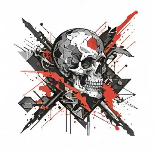 red and black hexagon square rectangle space surrounded Mohawk  punk skull tattoo design idea