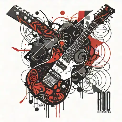 red and black hexagon square rectangle electro guitar moon tattoo design idea