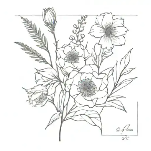 a bouquet of 6 different birth flowers february march may july september and november tattoo design idea