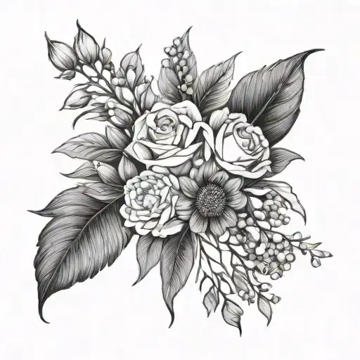 a bouquet of 6 different birth flowers february march may july september and november tattoo design idea