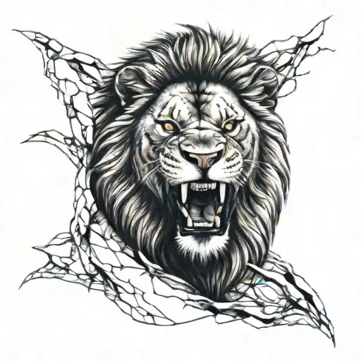 Realism Angry Lion with Scars through face tattoo design idea