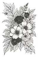 birth flower bouquet fine line June, July, october, november, December and February  tattoo design idea