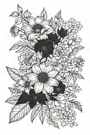 birth flower bouquet fine line June, July, october, november, December and February  tattoo design idea