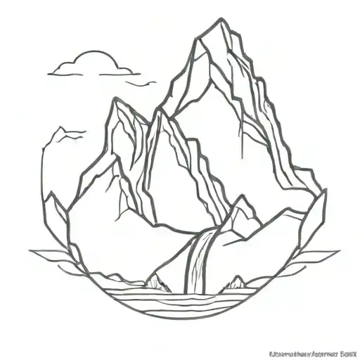 mountains with waterfall tattoo design idea