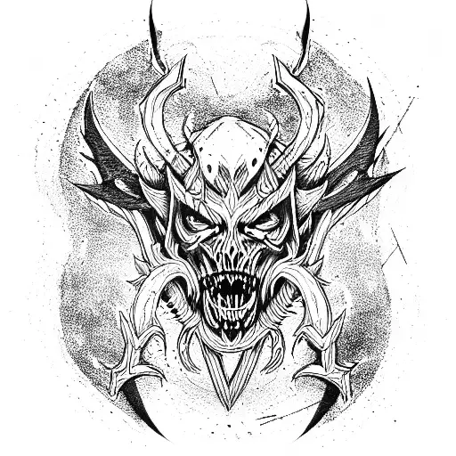 black demon with an axe tattoo design idea