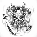 black demon with an axe tattoo design idea