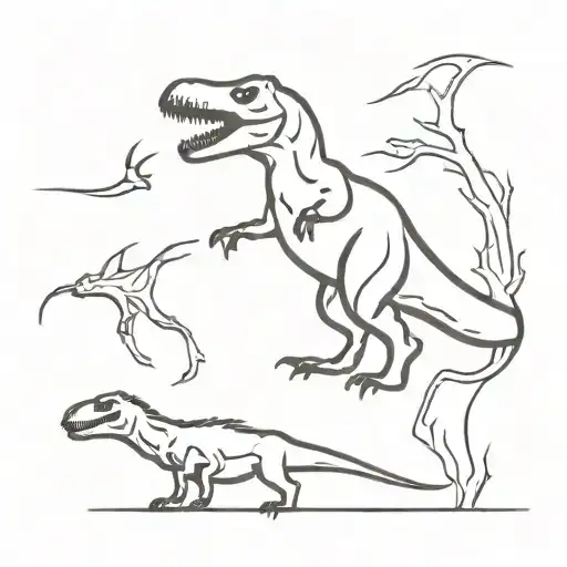 t-Rex chasing stick figures  tattoo design idea