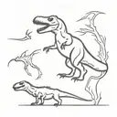 t-Rex chasing stick figures  tattoo design idea