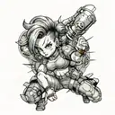 Bulma from Dragon Ball Z in a fierce pose surrounded by demon girls tattoo design idea