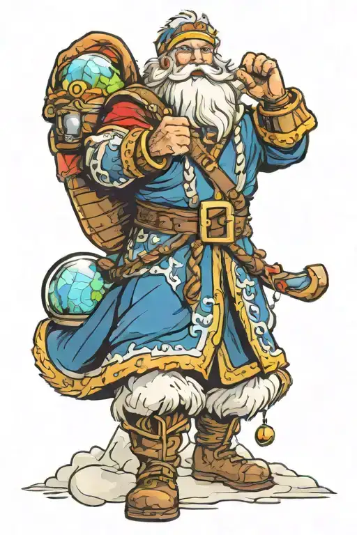 Viking Santa Claus with Christmas tree and snow globe  tattoo design idea