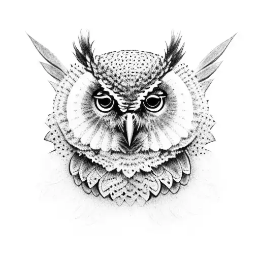 owl, butte flower tattoo design idea