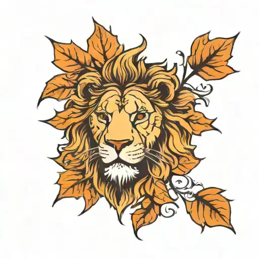lion's face on a maple leaf tattoo design idea