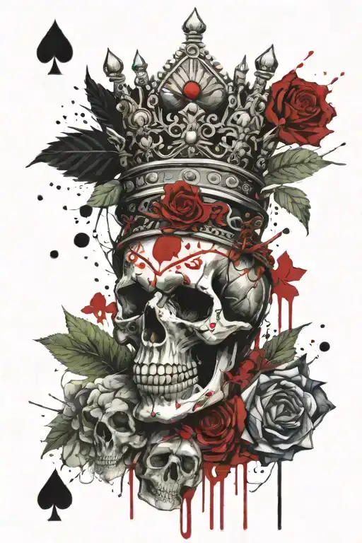 Skull, banknote, weed, blood, lion crown "Family" tattoo design idea