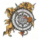 compass, lion, arrow piercing tattoo design idea