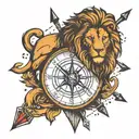 compass, lion, arrow piercing tattoo design idea