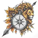 compass, lion, arrow piercing tattoo design idea