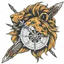 compass, lion, arrow piercing tattoo design idea