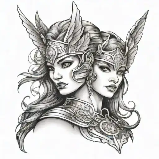Valkyrie woman face tattoo design idea