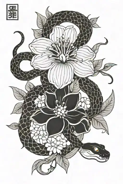 snake flower japanase style tattoo tattoo design idea