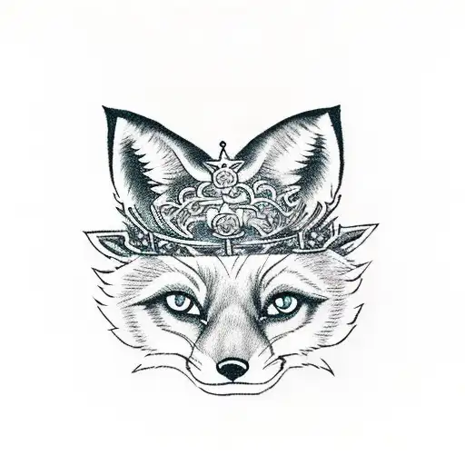 Fox with x for eyes and a throne crown tattoo design idea