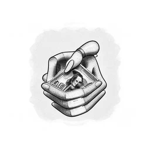 Robotic hand holding a stack of money tattoo design idea