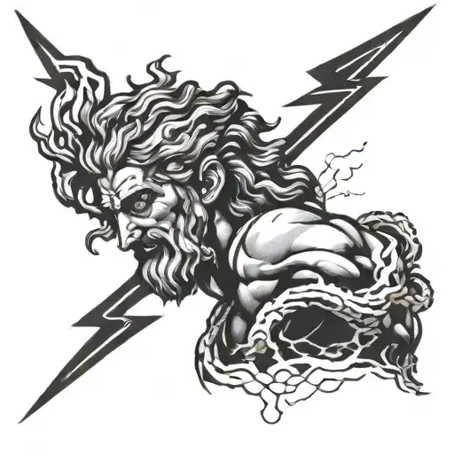 Zeus holding a lightning bolt intertwined tattoo design idea