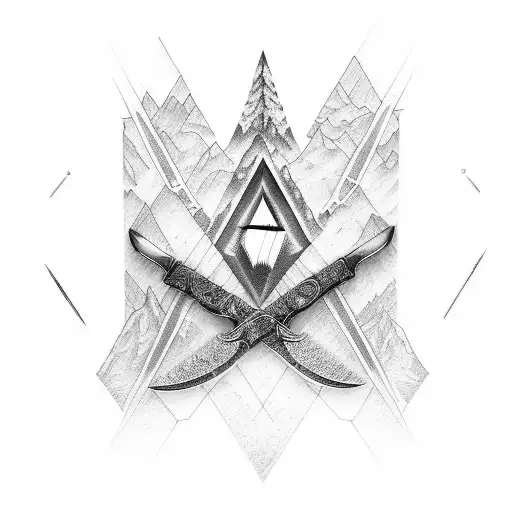  Shining diamond  a knife, a mountain , hemlock  tattoo design idea