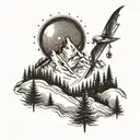 Mountains, skiing, snow, sun, trees tattoo design idea