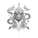 cross with ocean animals tattoo design idea