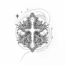 cross with ocean animals tattoo design idea