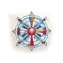 cross with ocean animals tattoo design idea