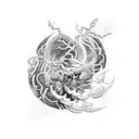 A dynamic and intricate sleeve tattoo featuring a majestic representation of Zeus wielding thunderbolts, surrounded by swirling storm clouds and lightning bolts. tattoo design idea