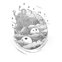 small line work bottle with storm inside tattoo design idea