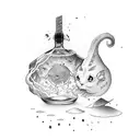 small line work bottle with storm tattoo design idea