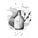 small line work bottle with storm tattoo design idea