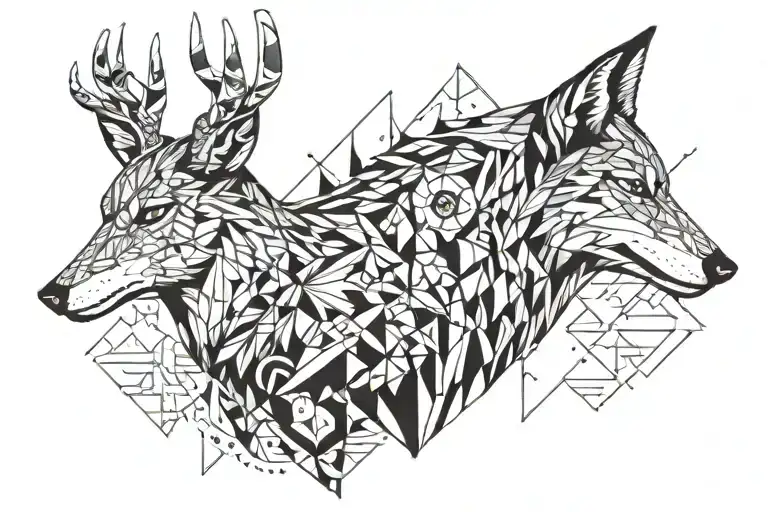 turkish  wolf and deer  tattoo design idea