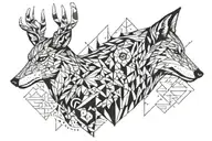 turkish  wolf and deer  tattoo design idea