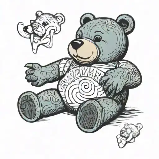 Stuffed toy bear with many different emotions.  tattoo design idea