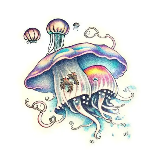 Jellyfish mushroom cave tattoo design idea
