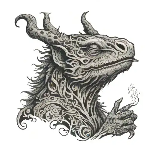 Estonian folklore creature smoking a joint in a mystical forest tattoo design idea