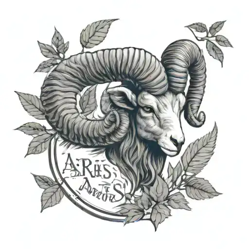 Illustration of an Aries ram with the words teadmatus on õndsus made out of marijua leaves in a black-greystyle tattoo design idea
