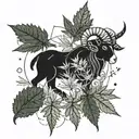 Aries constellation intertwined with cannabis leaves tattoo design idea