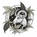 Aries constellation intertwined with cannabis leaves tattoo design idea