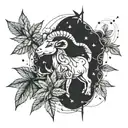 Aries constellation intertwined with cannabis leaves tattoo design idea