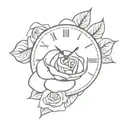 rose and clock tattoo design idea