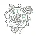 rose and clock tattoo design idea