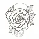 rose and clock tattoo design idea