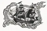 burning ship sailing tattoo design idea